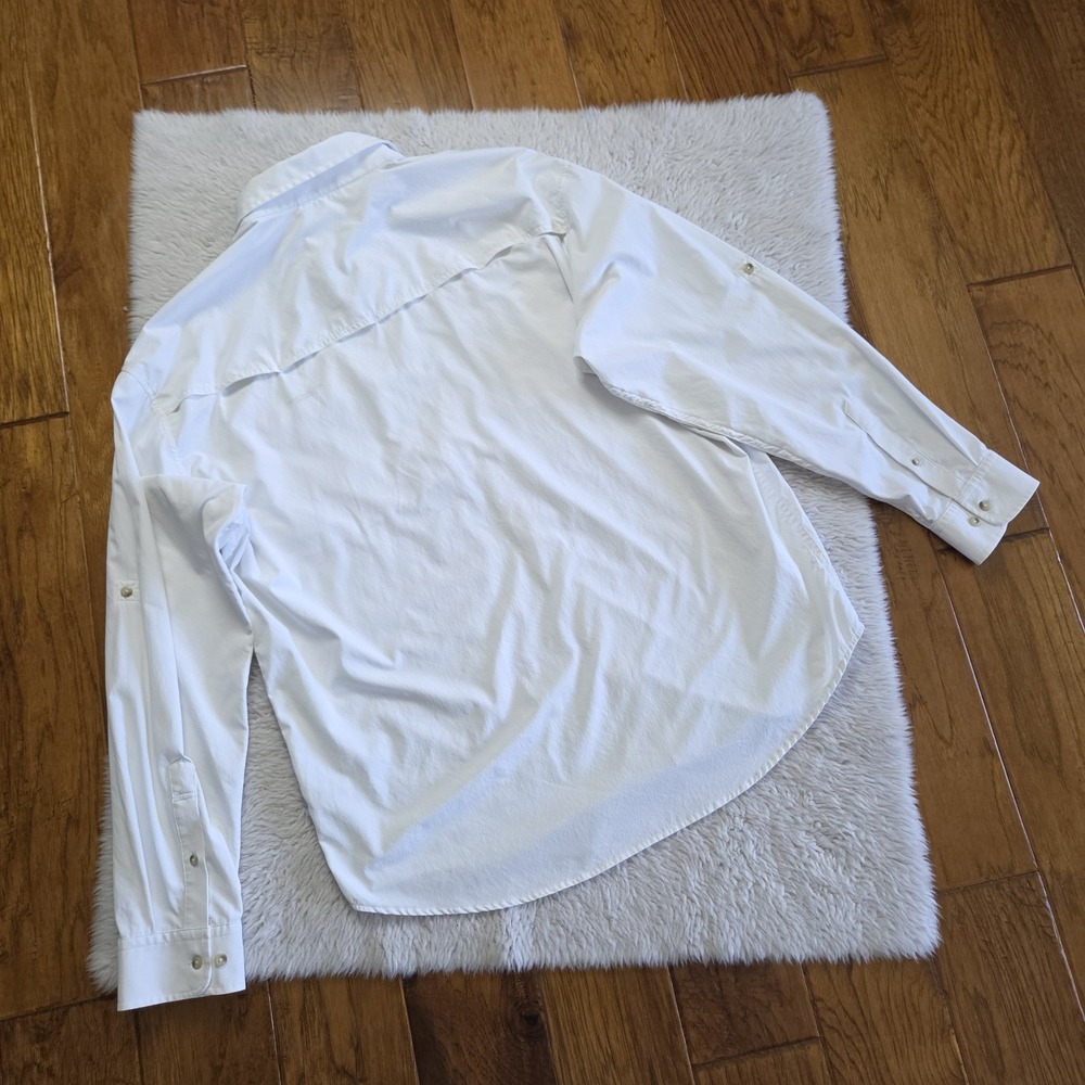 Poncho Button Up Long Sleeve Shirt Mens XL Regular Fit White Magnetic Pockets - Picture 3 of 8